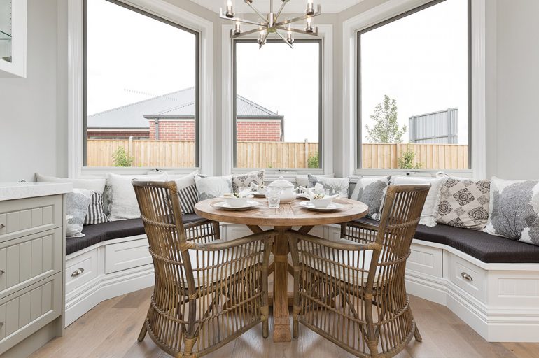 The Jack home features bay windows to create a breakfast nook and family space.