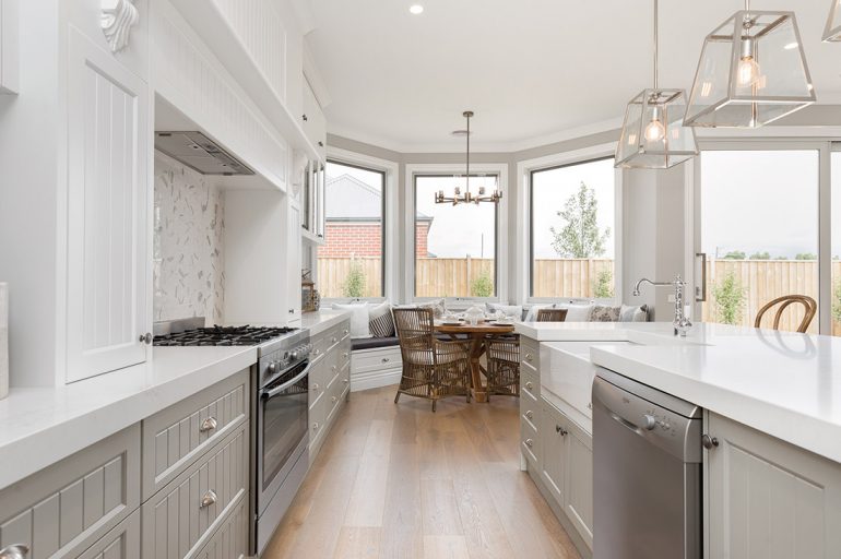 Viewing the bay windows and breakfast nook from the kitchen area.