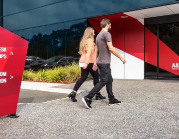 Couple walking into A&L office