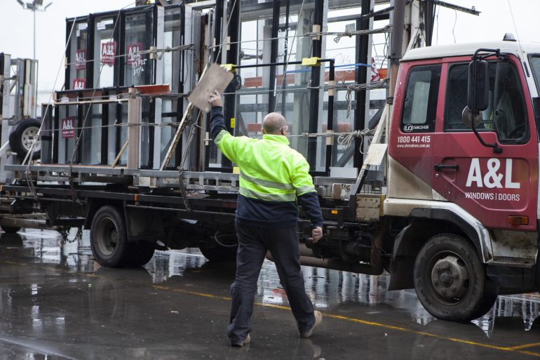 Windows loaded on truck