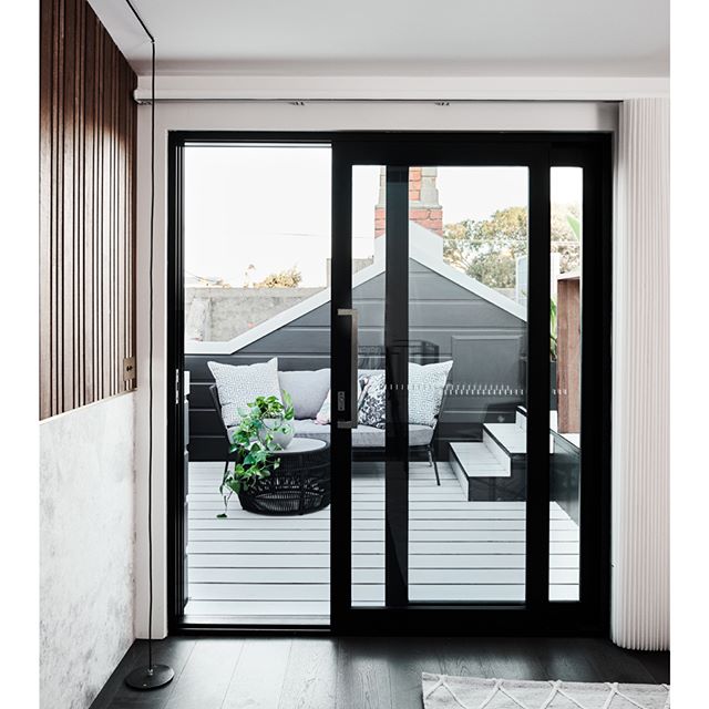 Sliding door looking out over outdoor deck