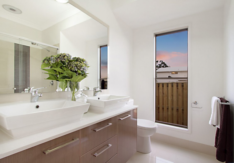 Bathroom with large window